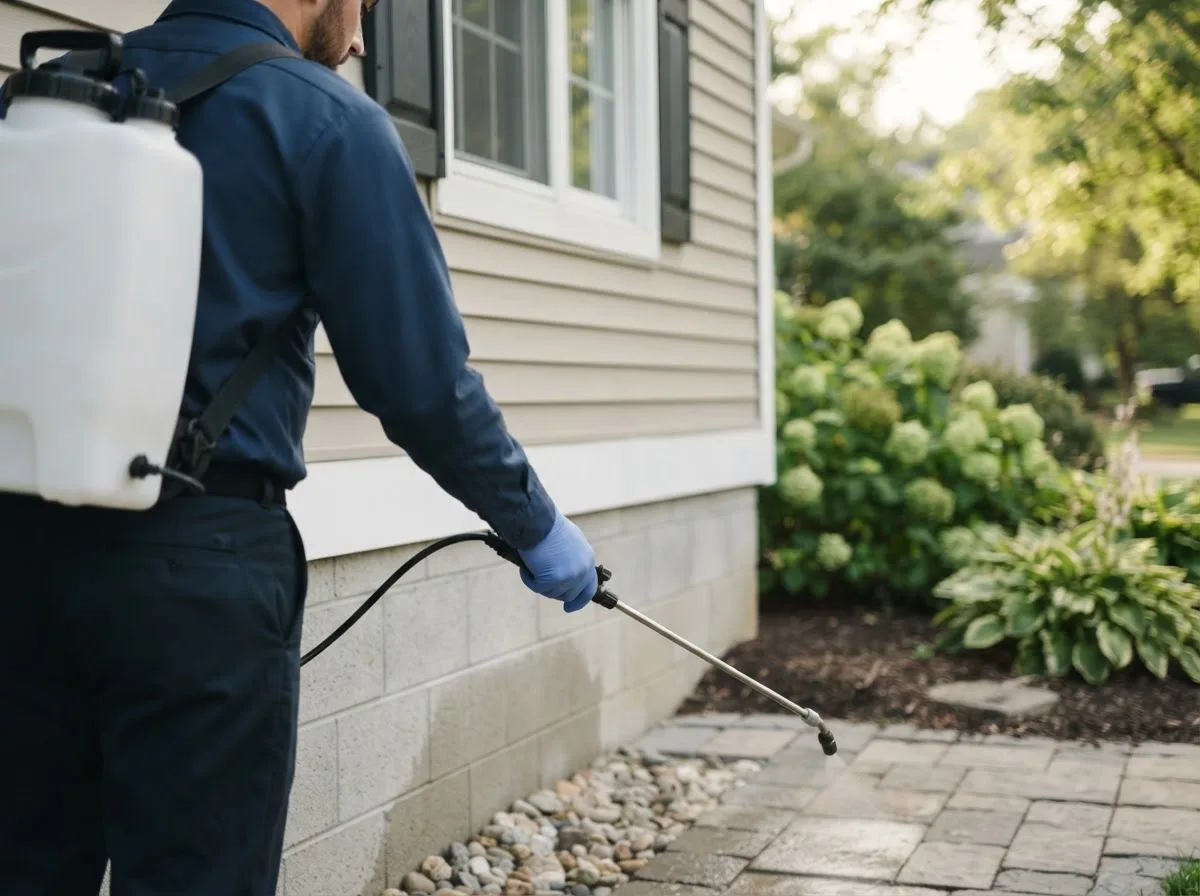 Pest control technician inspecting a home in Wrightstown, WI